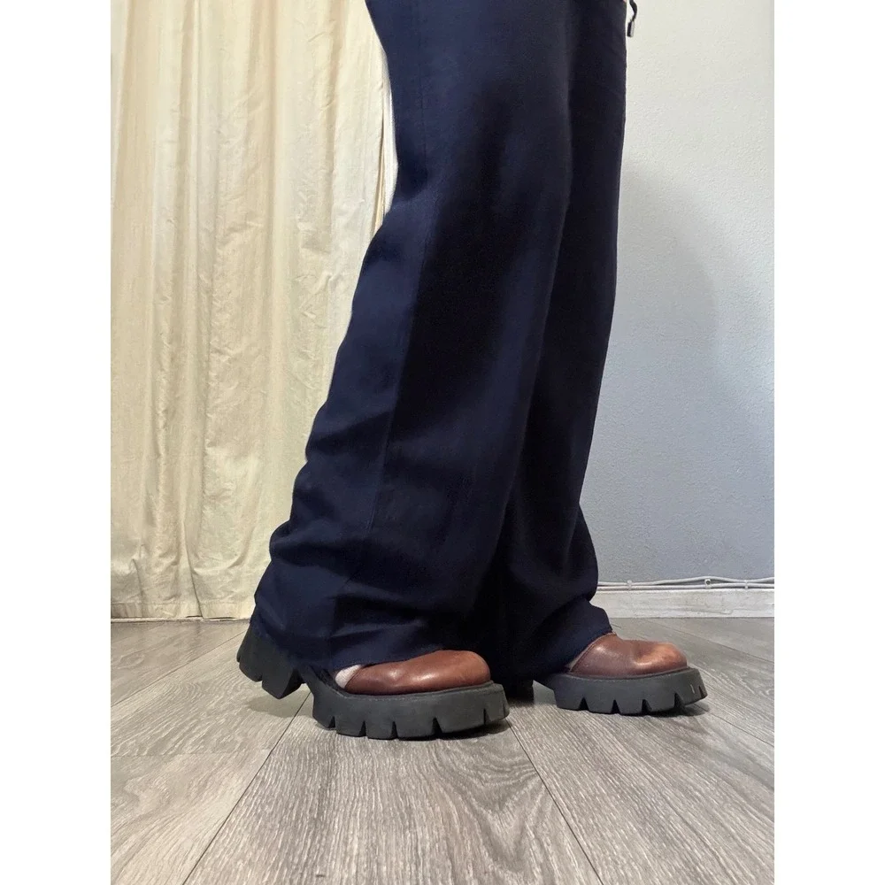 Zara Women Navy Blue Wide Leg Drawstring Elastic Waist Loose Fit Pants‎ Size S